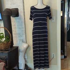 LOFT Navy Striped Maxi Dress